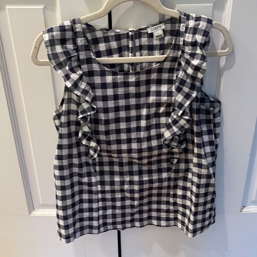 J Crew Black and White Gingham Top